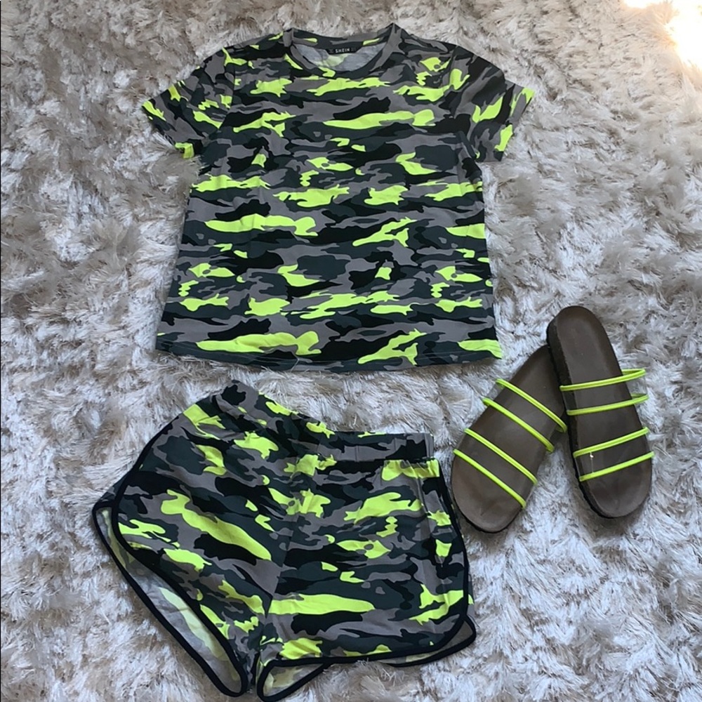 NWOT Camo Neon Shorts Set